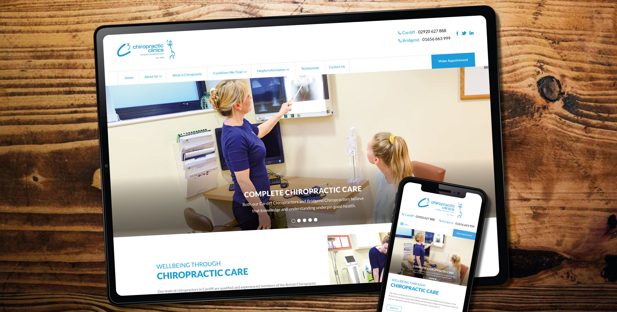 web design for chiropractor, Bridgend and Cardiff